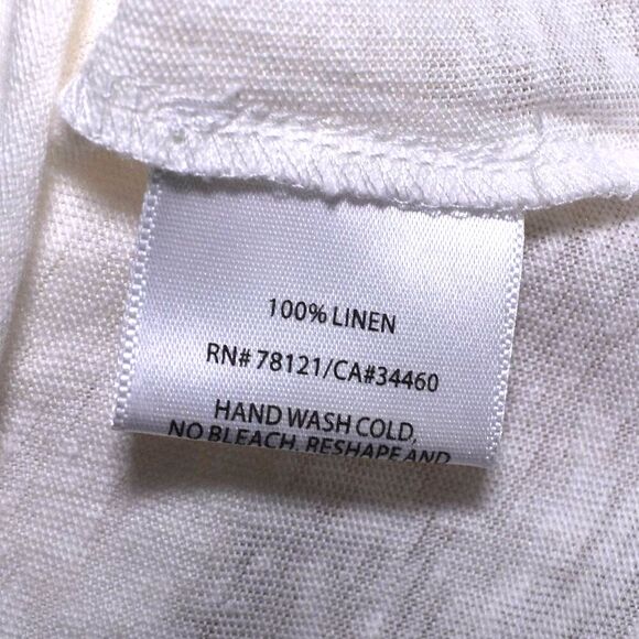 Eileen Fisher White Linen Blouse Size Large Oversized Semi Sheer Short Sleeve - Picture 7 of 11